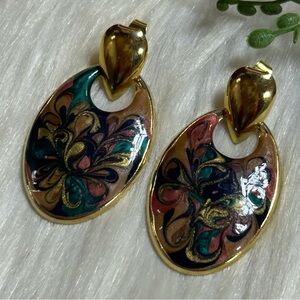 Vintage enamel paint swirls Gold tone Earrings